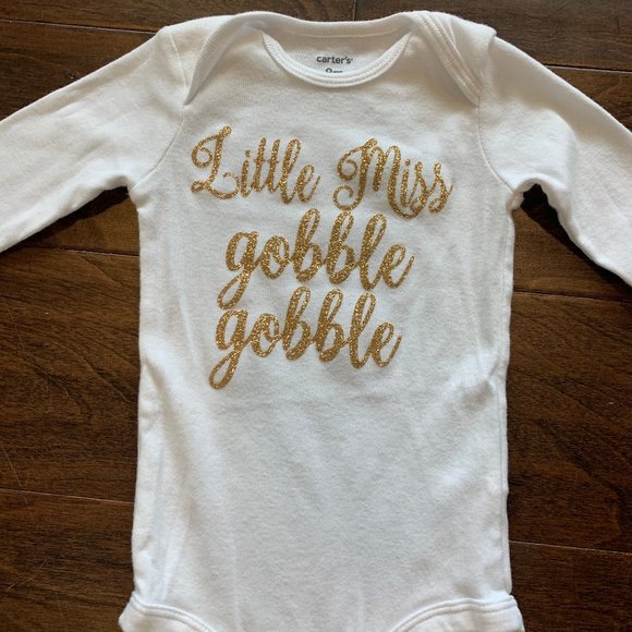 Little Miss Gobble Gobble Thanksgiving Baby Girls Glitter Onesie 9 Months - Picture 3 of 4